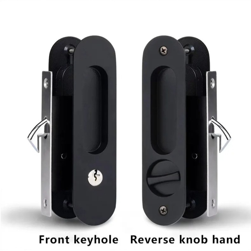 Home Security Locks - 引き戸ロック シフトドアロック 目に見えない木製ドアロック ダークドア ブラックシフトドアハンドル トリップ