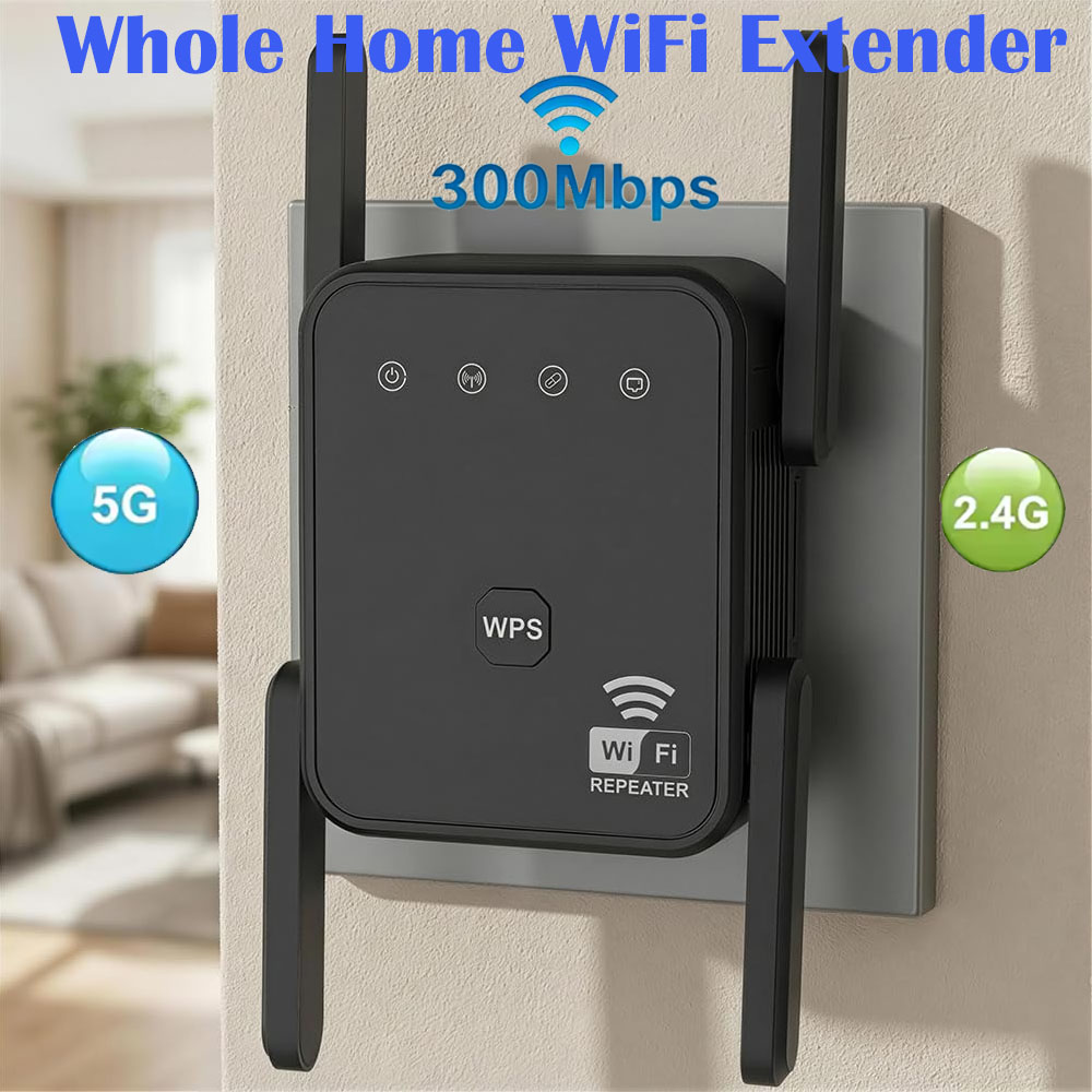 Home Security Wireless - 2026年新型WiFiリピーター 300Mbps 2.4GHz ワイヤレスWiFiアンプ 信号拡張器 家庭用壁掛けWi-Fi信号ブースター