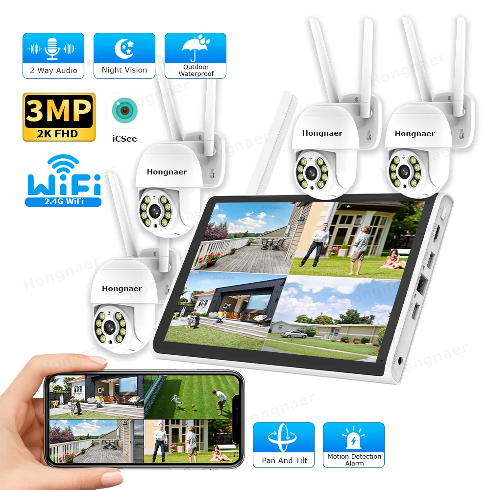 Home Security Cameras - 2026年 ホンナール 3MP 4チャンネル WiFi ホームIP