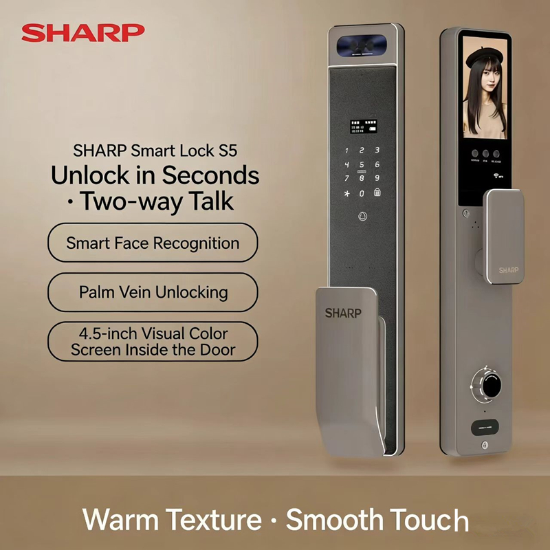 Home Security Cameras - シャープ S5-FV 全自動スマートロック 顔認識、掌紋、指紋、パスワードロック解除機能付き ホームセキュリティドアロック用