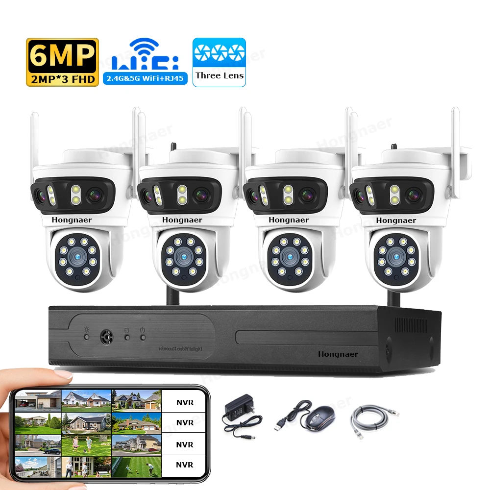 Home Security Cameras - 2026年 ホンナール 6MP 4CH 3レンズ 2.4G