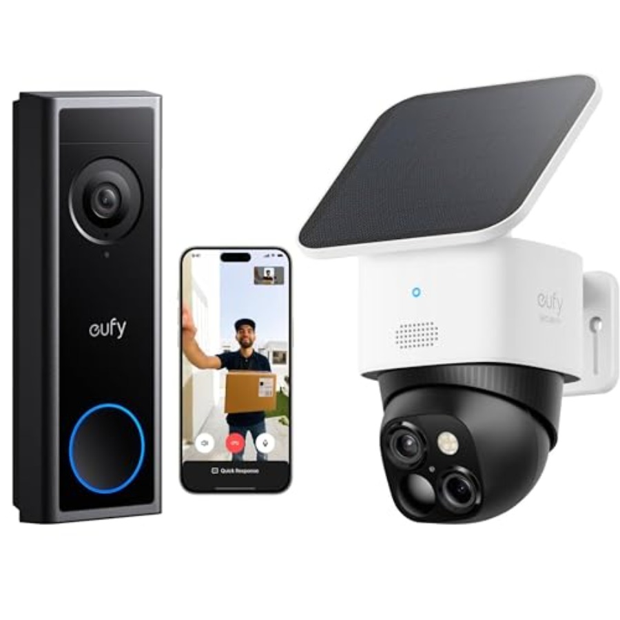 Home Security Bundle - ホームセキュリティ用ビデオドアベルセット：4K FHD、バッテリー/有線電源、全身ビュー、ライブビデオ通話、24時間365日録画、人感センサー