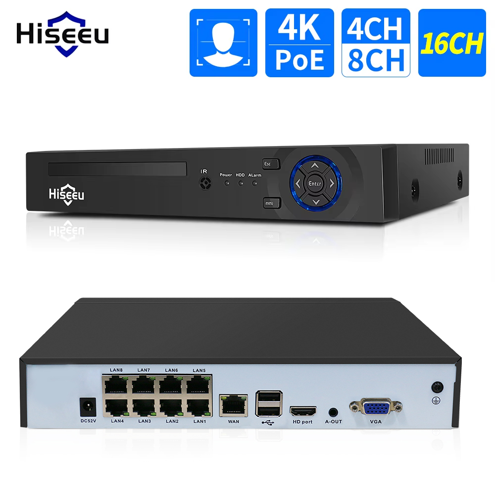 Home Security Cameras - Hiseeu-監視カメラシステムキット,4ch,10ch,16ch,4k,8mp,5mp,poe,cctv,h.265 cctv,nvr,ビデオ録画onvif