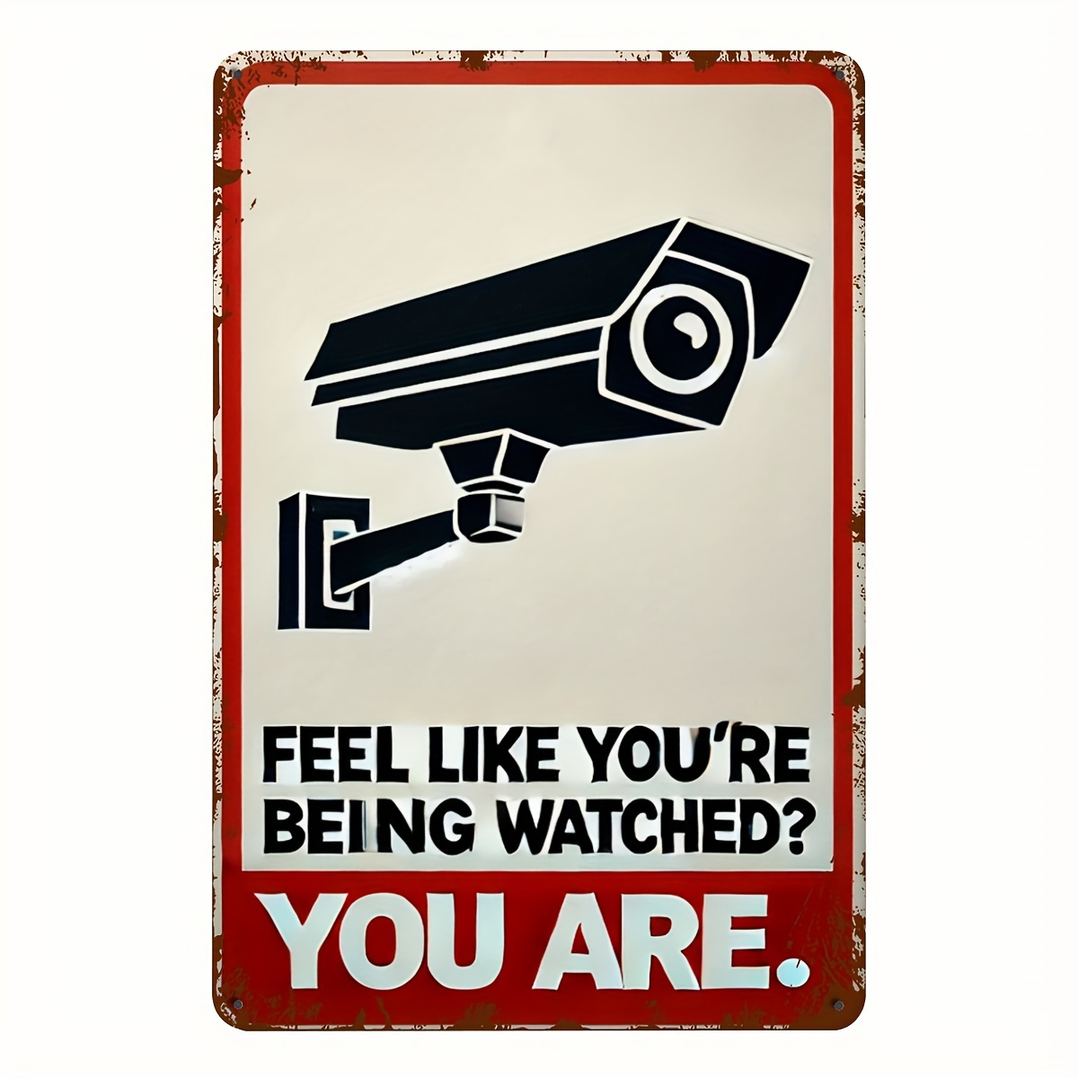 Home Security Cameras - 面白い監視カメラ警告標識 - 「監視されている気分ですか？」 赤い縁取りの金属製壁飾り - 監視装飾