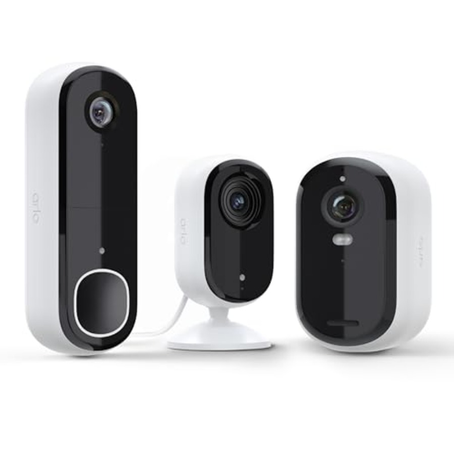 Home Security Bundle - 必須の家庭用セキュリティパッケージ 屋外、屋内、ビデオドアベルカメラ 2K解像度 第2世代 ホワイト 耐候性