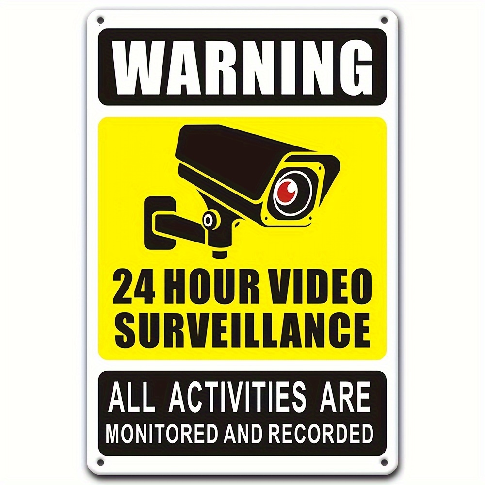 Home Security Monitor - 24時間365日ビデオ監視警告標識 - セキュリティカメラのアイコンが付いた耐久性のある鉄製金属、自宅、寝室用の屋外壁装飾。