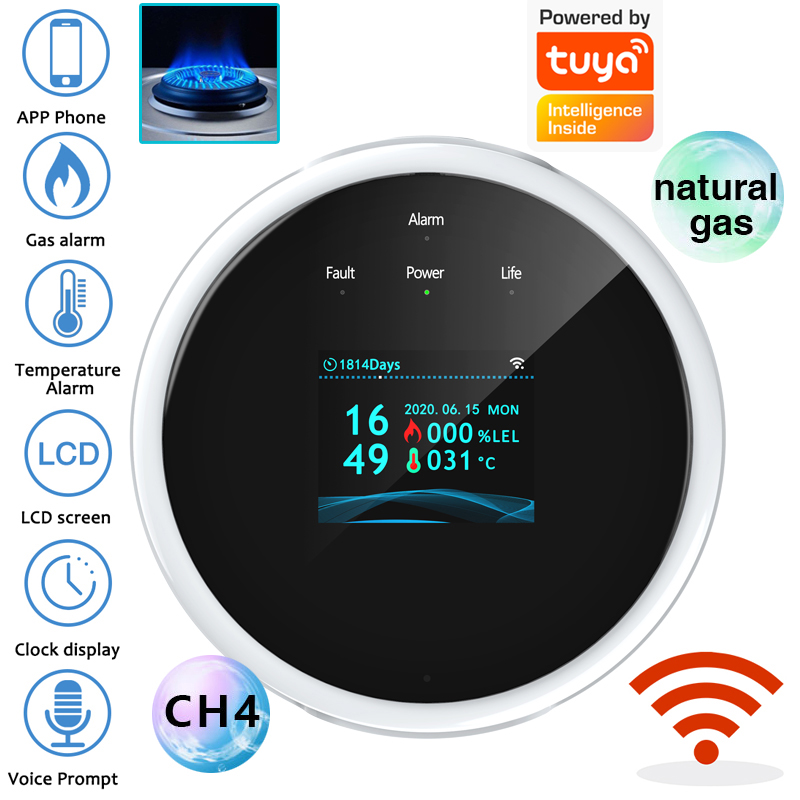 Home Security Monitor - 2.4G WiFi ガス警報センサー可燃性ガス検知器は Tuya/スマートライフアプリと連携し、家庭用警報システム用の情報プッシュ機能を備えています。