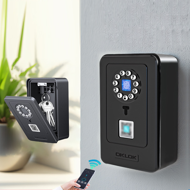 Home Security Locks - インテリジェント南京錠ハングデザインパスワード保管デポジットケース家庭用指紋セーフデジタルドアロックボックスセキュリティスマートキー