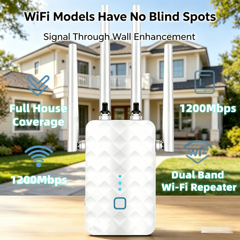 Home Security Wireless - 1200Mbps WiFiリピーター ワイヤレス 2.4G/5GHz デュアルバンド Wi-Fi信号拡張アンプ