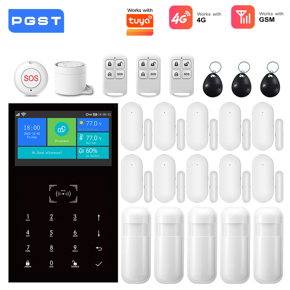 Home Security Product - 4G GSM WiFiアラームシステム、Tuyaスマートホームセキュリティキット対応、ワイヤレスドアセンサー、Alexa対応、月額料金なし