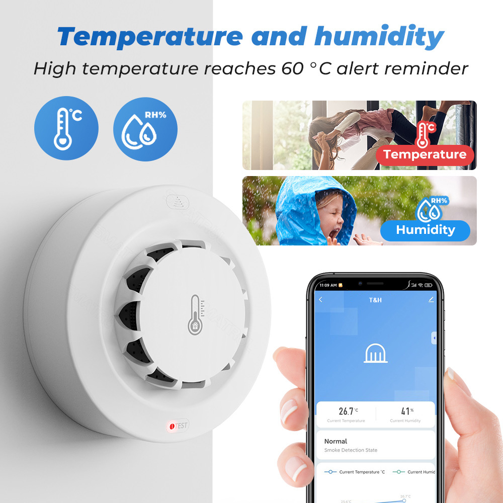 Tuya WiFi 温度と湿度センサー 煙探知機 保護アラー - Home Security Wireless のレビューと価格
