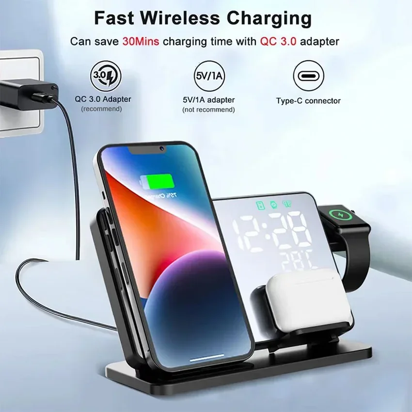 ワイヤレス充電器付き目覚まし時計スタンド、iPhone 16 - Home Security Wireless のレビューと価格