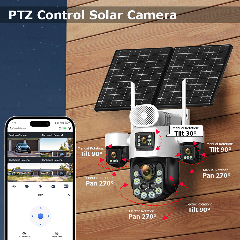 4レンズ屋外360度カメラ °   監視用ソーラーカメラ 2 - Home Security Product のレビューと価格