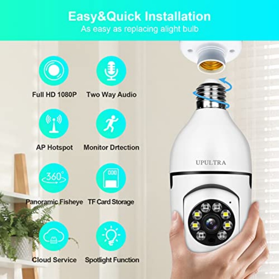 電球型1080PセキュリティワイヤレスカメラWifiスマート - Home Security Wireless のレビューと価格