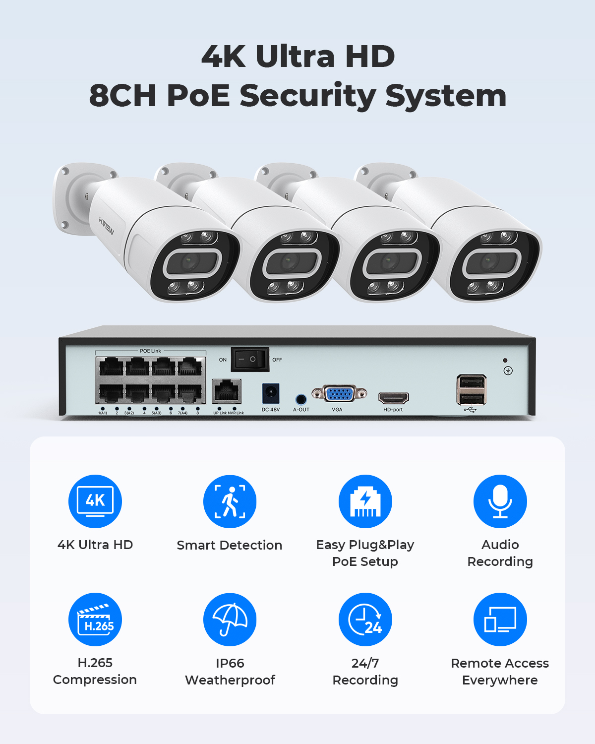 H.View 4K 5Mp 8Mp PoE CCTVセキュリ - Home Security Monitor のレビューと価格